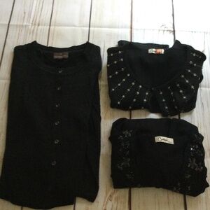 Lot of 3 Cardigans 2X Black Sparkle Beaded Embellished Vintage Retro Long-sleeve